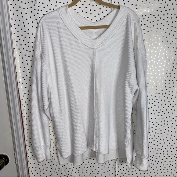 Aerie White V-Neck Knit Sweater - Picture 1 of 8